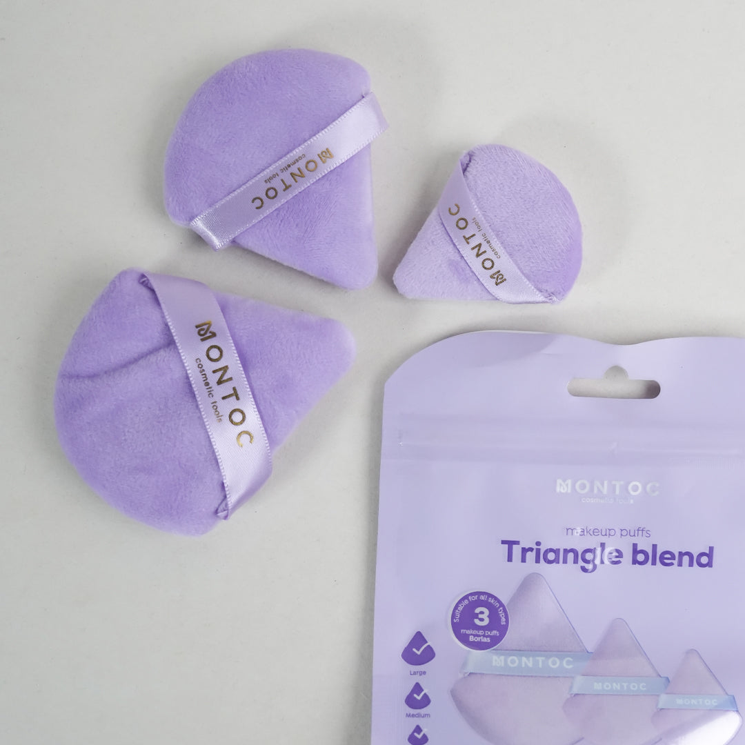 Set de borlas triangulares para maquillaje X3 Lila